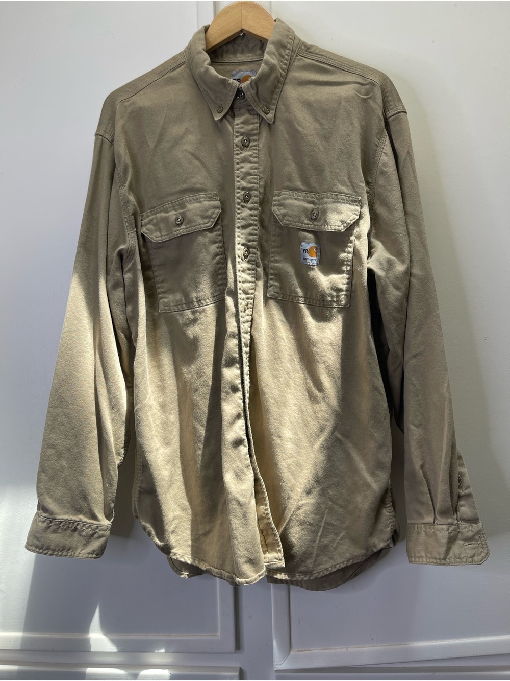 Carhartt FR Flame Resistant Khaki Tan Long Sleeve Work Shirt XL